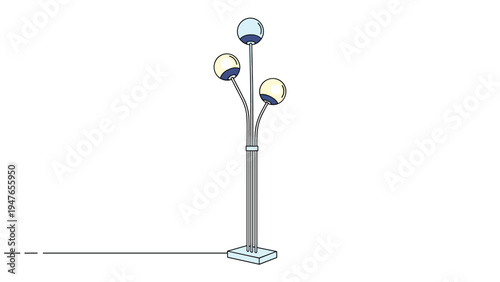 Modern tall floor lamp with a thin metal stand and three round glass globes pointing in different directions.
