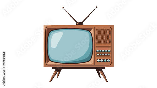 Retro wooden television set with two antennas on top and a curved screen shown against a plain white background.