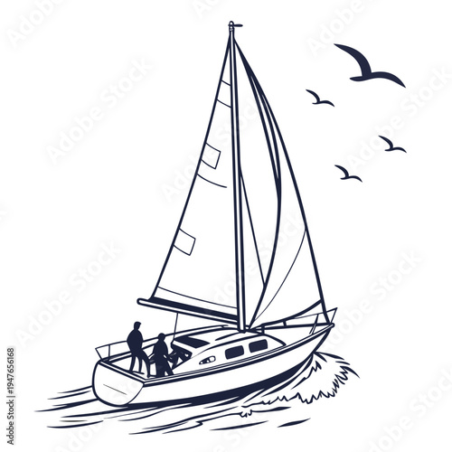 Sailboat on water with people on board Vector