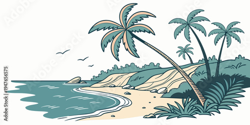 A tropical island with palm trees on the beach Vector