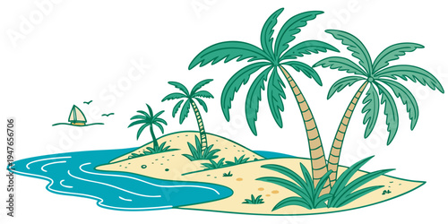 A tropical island with palm trees and a sandy beach Vector