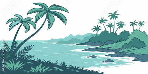 A tropical island with palm trees and water Vector