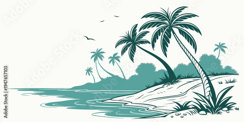 A tropical island with palm trees and water Vector