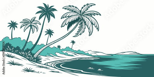 A tropical island with palm trees on the beach Vector