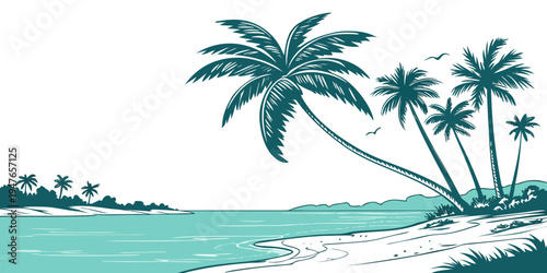 A tropical beach with palm trees on the shore Vector