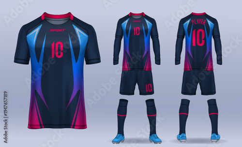t-shirt sport design template, Soccer jersey mockup for football club. uniform front and back view.	