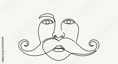 Abstract Face Line Drawing with Curly Moustache