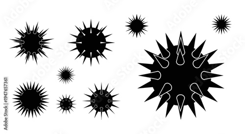 Abstract Spiky Virus Microbe Shapes - Black and White Illustration