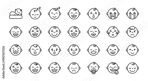 Baby Emoticons Collection: Diverse Emotions and Expressions Icon Set