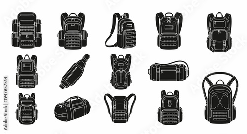 Backpack Collection: Hiking, Travel, and Outdoor Gear Icons