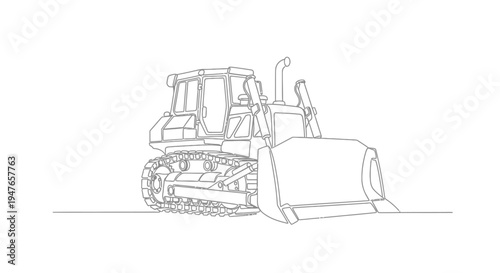 Bulldozer Outline Drawing, Heavy Construction Vehicle, Industrial Machinery