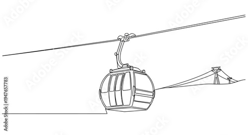 Cable Car Gondola Line Drawing, Transportation System, Aerial View