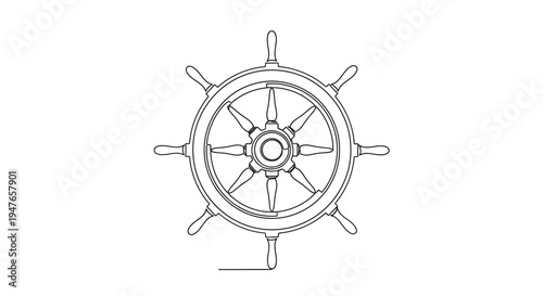 Classic Ship Steering Wheel Line Art Vector