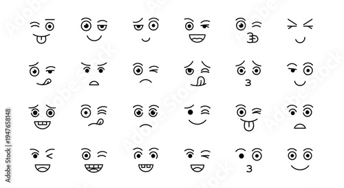Collection of Cartoon Face Emoticons with Various Expressions