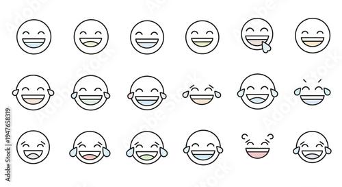 Collection of Happy Laughing Emoji Faces Icons, Vector Illustration