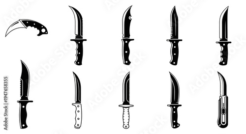 Collection of Knife Silhouettes: Combat, Hunting, and Utility Blades