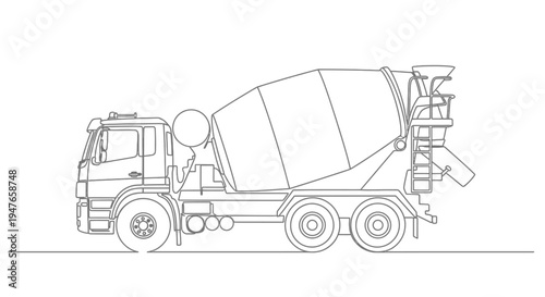 Concrete Mixer Truck Line Art - Construction Vehicle Illustration