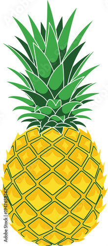 Vibrant yellow pineapple with green leaves