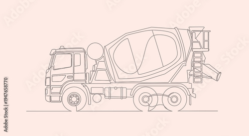 Concrete Mixer Truck Line Art - Construction Vehicle Illustration