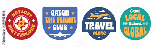 Travel stickers, patches, badges, and logos collection. Vintage travelling style.
