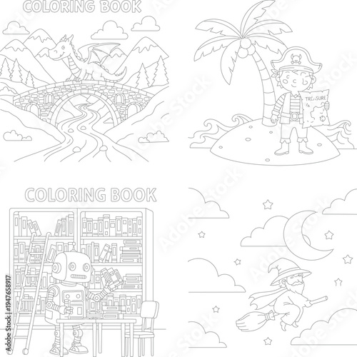 Cute panda chef with dumplings, food illustration coloring page for children, chinese food, steamed buns, black and white