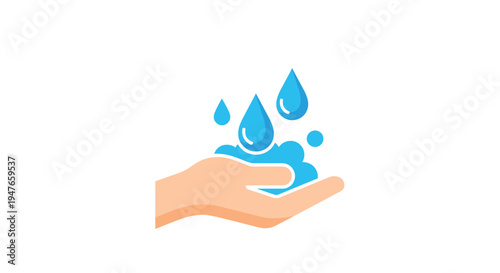 Hand washing illustration showing water droplets and blue soap bubbles for hygiene, cleanliness, and health safety.