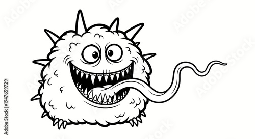 A mischievous and spike-covered cartoon creature with a long, wriggly tongue and a wide, toothy grin, embodying a playful yet slightly menacing concept