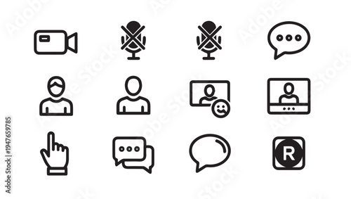 Video Call Interface Icons: Camera Mute Chat Users Cursor Recording
