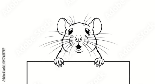Adorable cartoon rat peeking over a blank sign with a surprised expression, perfect for adding text or messages