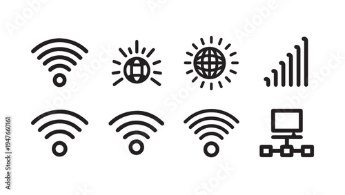 Wireless Internet Signal and Global Network Icons Set Connectivity Symbols