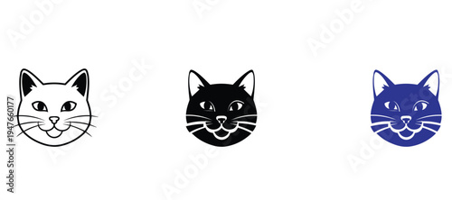  Minimalist Line Art of Friendly Cat Face, Pet Care and Domestic Feline Vector Icon Set, Kitty Smile Outline Illustration, Clean 2pt Stroke Graphic Design for Animal Welfare and Veterinary Services