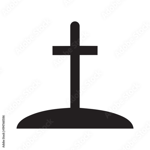 Christian Cross on Hill Icon Vector, Easter Religion Symbol