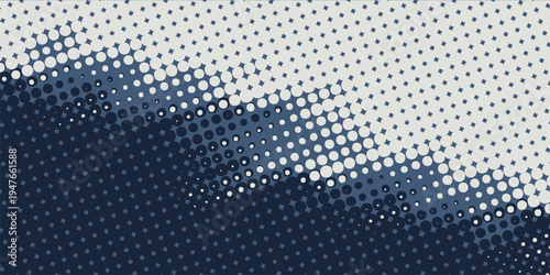 Abstract Halftone Pattern with Gradient Blue and White Dots.
