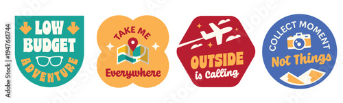 Travel stickers, patches, badges, and logos collection. Vintage travelling style.