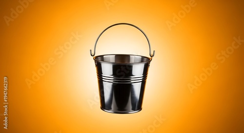 Shiny metal bucket with handle isolated.