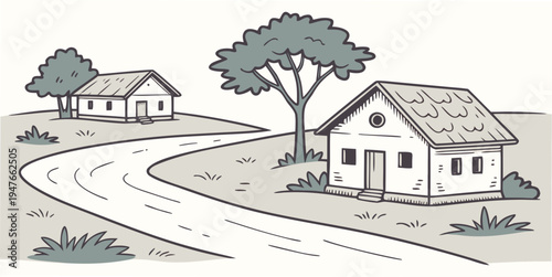 A house and a tree on the side of a winding road Vector