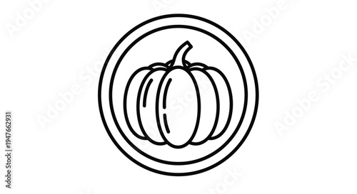 Simple line art icon of a pumpkin enclosed in a circular frame representing autumn harvest halloween and Thanksgiving traditions.