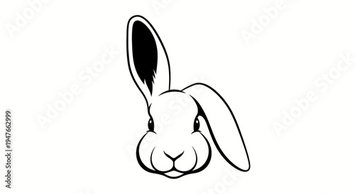Minimalist black and white vector illustration of a charming rabbit's head, featuring long ears and a simple design, perfect for an animal-themed logo or icon