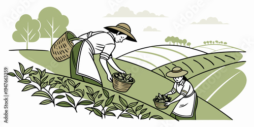 A dog picking up green plants in a field Vector