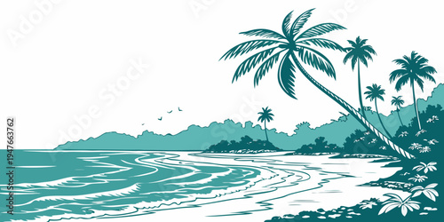 A serene tropical beach with palm trees Vector
