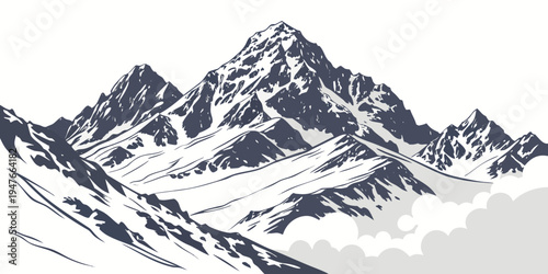 A majestic mountain range with snow covered peaks Vector