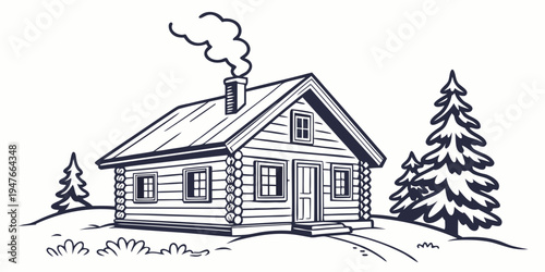 A small house with a chimney and trees Vector