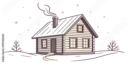A small house with smoke coming out of the chimney in winter Vector