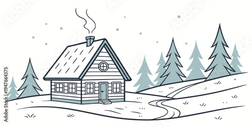 A small house in the snow with trees Vector