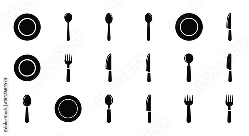 Black flatware and dishware arrangement in a minimalist silhouette