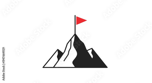 Minimalist mountain peak with a red flag stark black silhouette
