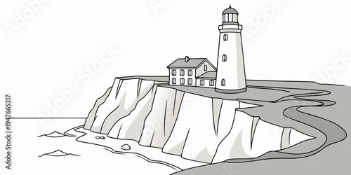 A lighthouse on a rocky cliffside by the sea Vector