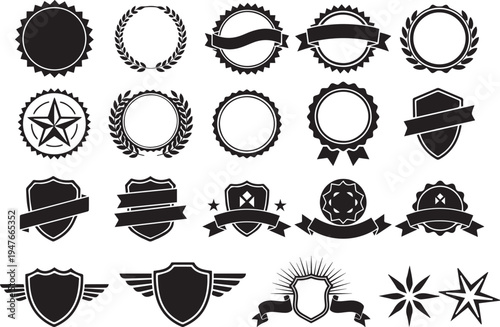 Collection of various black label and badge icons vector set