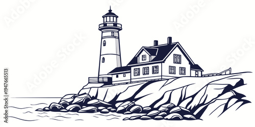 A lighthouse on a rocky cliffside Vector