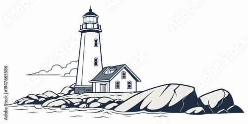 A lighthouse on a rocky coastline Vector